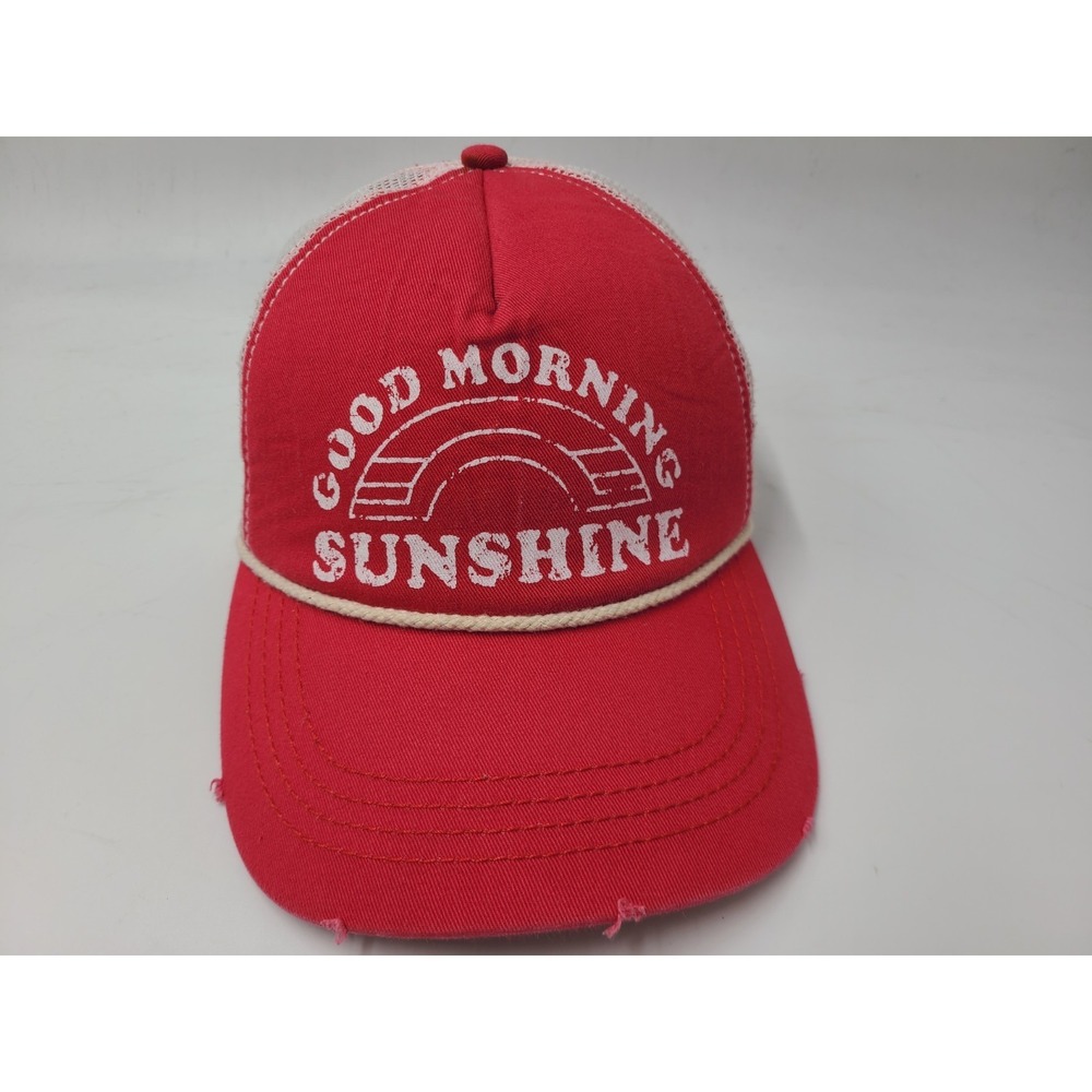 Women Good Morning Sunshine Distressed Rope Mesh Trucker Snapback Hat Cap Red‎